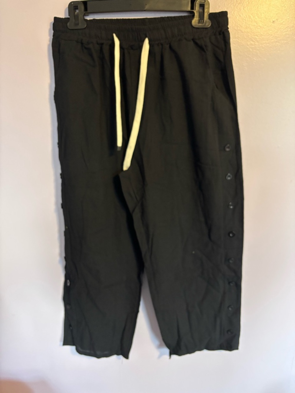 Black Side-Button Jogger Pants with Contrast Drawstring